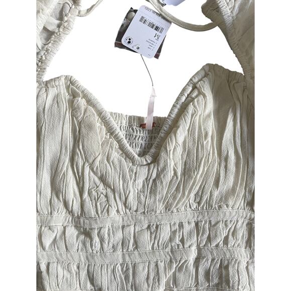FREE PEOPLE, SIZE M, CREAM, CROP TOP, LONG SLEEVE, RUCHING - Picture 3 of 9